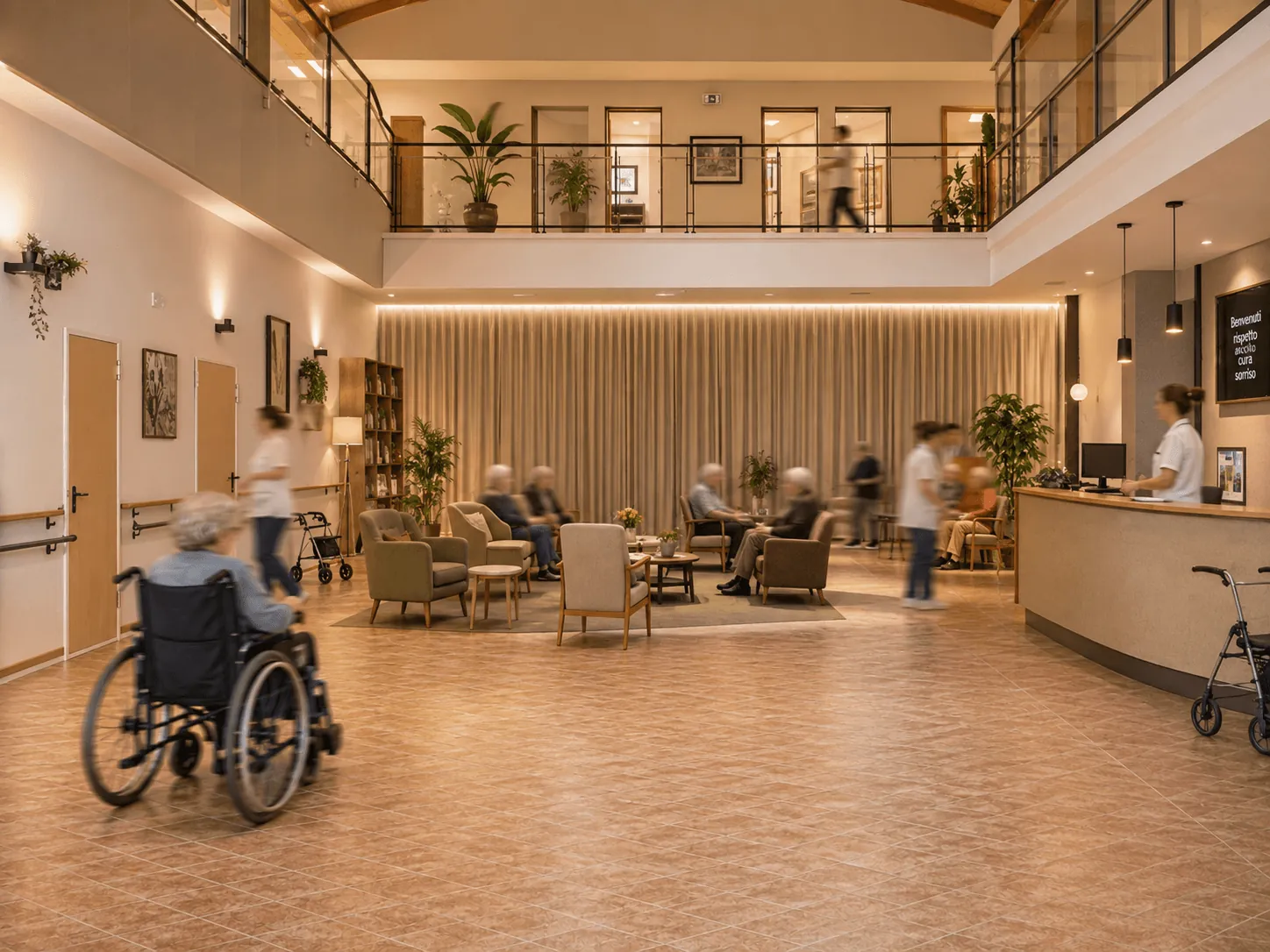 Elaborazione dello scenario «Residenza sanitaria assistenziale da 25 posti»: mostra un'ipotesi di riuso, non lo stato attuale dei luoghi.